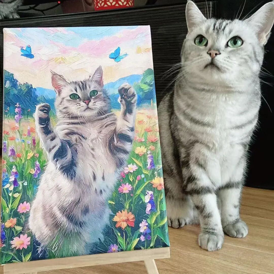 Personalized Cat Portrait Oil Painting Funny Pet Cat Gift