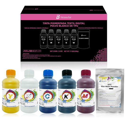 Btransfer DTF Ink 250ml CMYKW With DTF Powder 500g Kit
