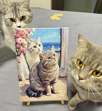 Personalized Cat Portrait Oil Painting Pet Funny Xmas Gifts For Cats