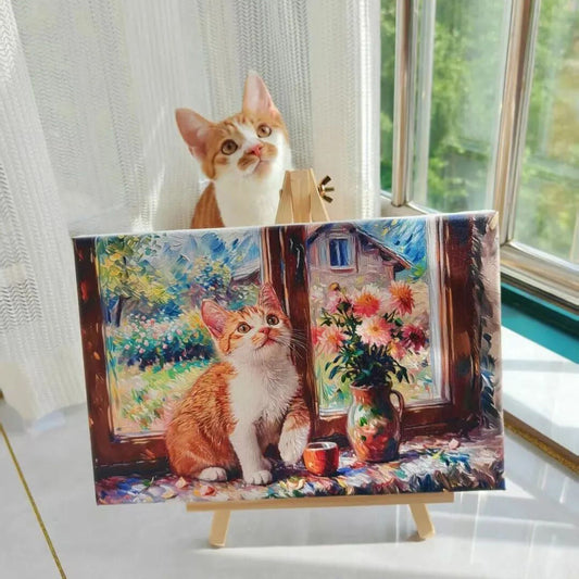 Personalized Cat Portrait Oil Painting Pet Funny Xmas Gifts For Cats