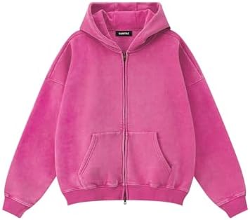 Oversized Fleece Winter Hoodie Vintage Acid Wash Heavyweight Full Zip