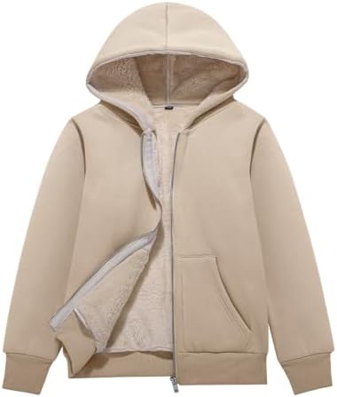 Blank Kids Boys Girls Fleece Jacket Warm Fall Winter Hooded Coats X-Small Light Khaki