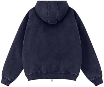 Oversized Fleece Winter Hoodie Vintage Acid Wash Heavyweight Full Zip