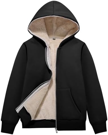 Blank Kids Boys Girls Fleece Jacket Warm Fall Winter Hooded Coats Black