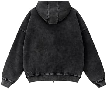 Oversized Fleece Winter Hoodie Vintage Acid Wash Heavyweight Full Zip