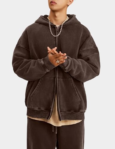 Oversized Fleece Winter Hoodie Vintage Acid Wash Heavyweight Full Zip