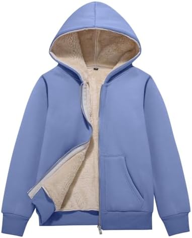 Blank Kids Boys Girls Fleece Jacket Warm Fall Winter Hooded Coats Light Blue