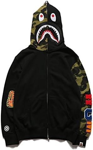 Unisex Shark Embroidery Y2k Zip Up Hoodie Couple Sweatshirts Jacket Asian Size