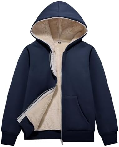 Blank Kids Boys Girls Fleece Jacket Warm Fall Winter Hooded Coats Navy