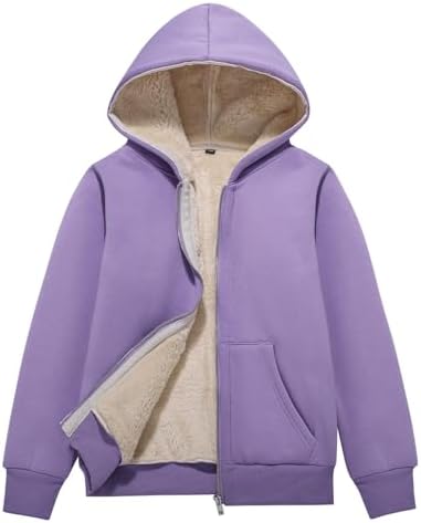 Blank Kids Boys Girls Fleece Jacket Warm Fall Winter Hooded Coats Purple