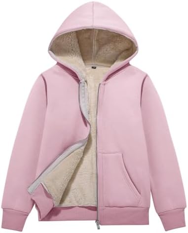 Blank Kids Boys Girls Fleece Jacket Warm Fall Winter Hooded Coats Pink