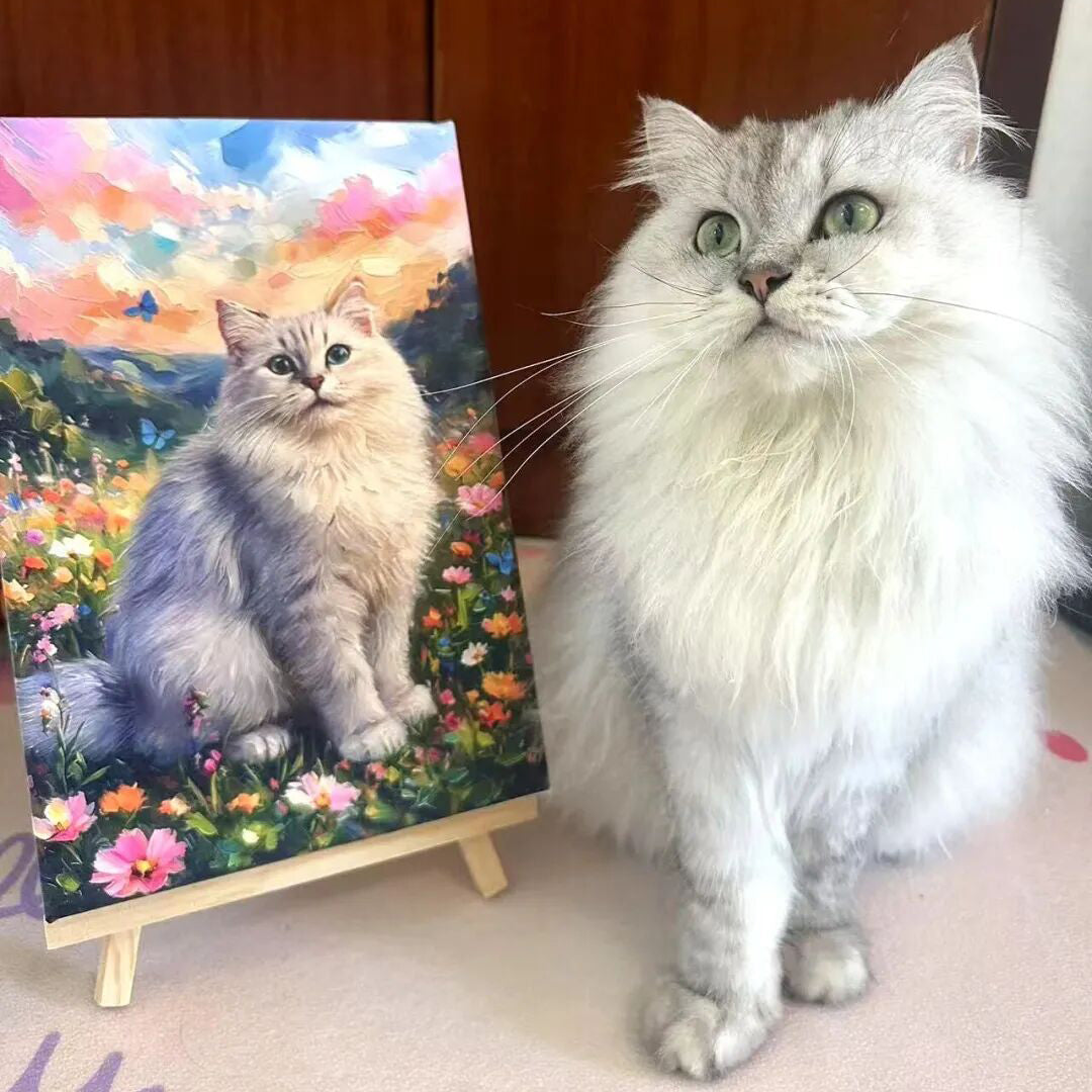 Personalized Cat Portrait Oil Painting Funny Cat Memorial Gifts