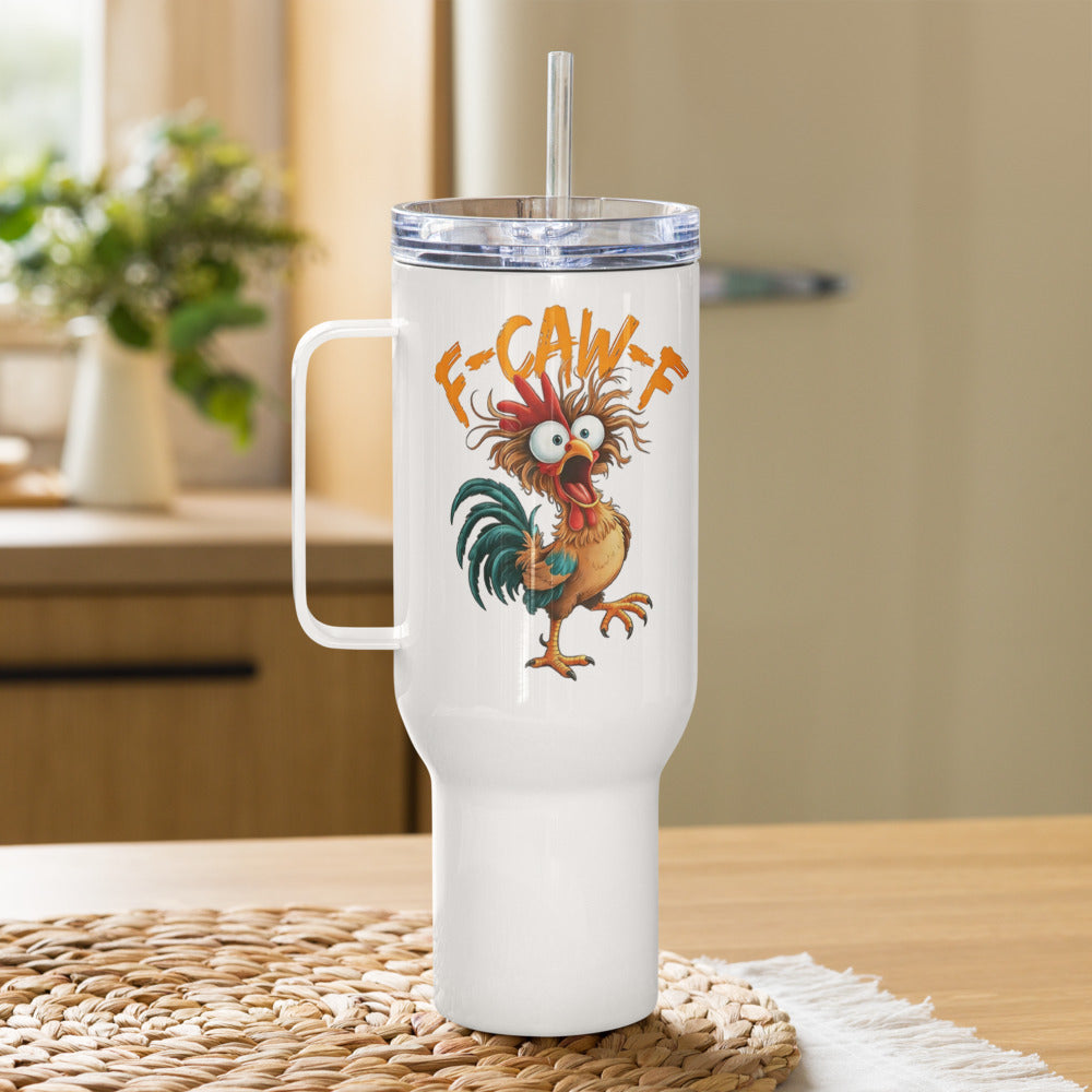 40 oz F Caw F Coffee Mug Tumbler with Handle White Elephant Gag Gift