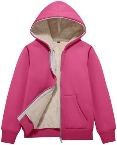 Blank Kids Boys Girls Fleece Jacket Warm Fall Winter Hooded Coats Rose Red