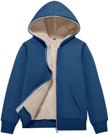 Blank Kids Boys Girls Fleece Jacket Warm Fall Winter Hooded Coats X-Small Lake Blue