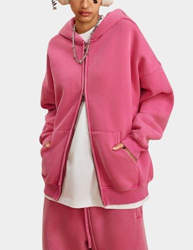Oversized Fleece Winter Hoodie Vintage Acid Wash Heavyweight Full Zip