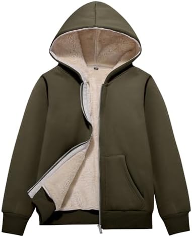 Blank Kids Boys Girls Fleece Jacket Warm Fall Winter Hooded Coats X-Small Army Green