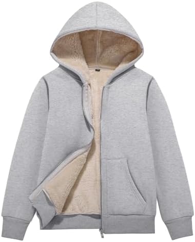 Blank Kids Boys Girls Fleece Jacket Warm Fall Winter Hooded Coats Light Grey