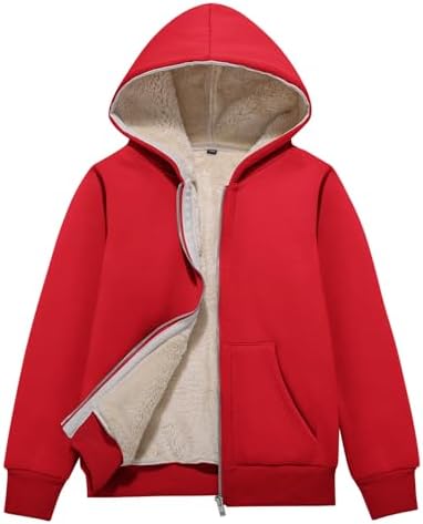 Blank Kids Boys Girls Fleece Jacket Warm Fall Winter Hooded Coats X-Small Red