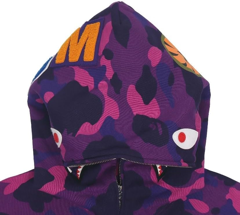 Unisex Shark Embroidery Y2k Zip Up Hoodie Couple Sweatshirts Jacket Asian Size