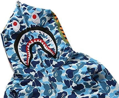 Unisex Shark Embroidery Y2k Zip Up Hoodie Couple Sweatshirts Jacket Asian Size