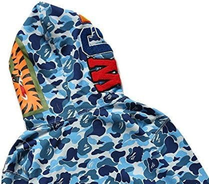 Unisex Shark Embroidery Y2k Zip Up Hoodie Couple Sweatshirts Jacket Asian Size