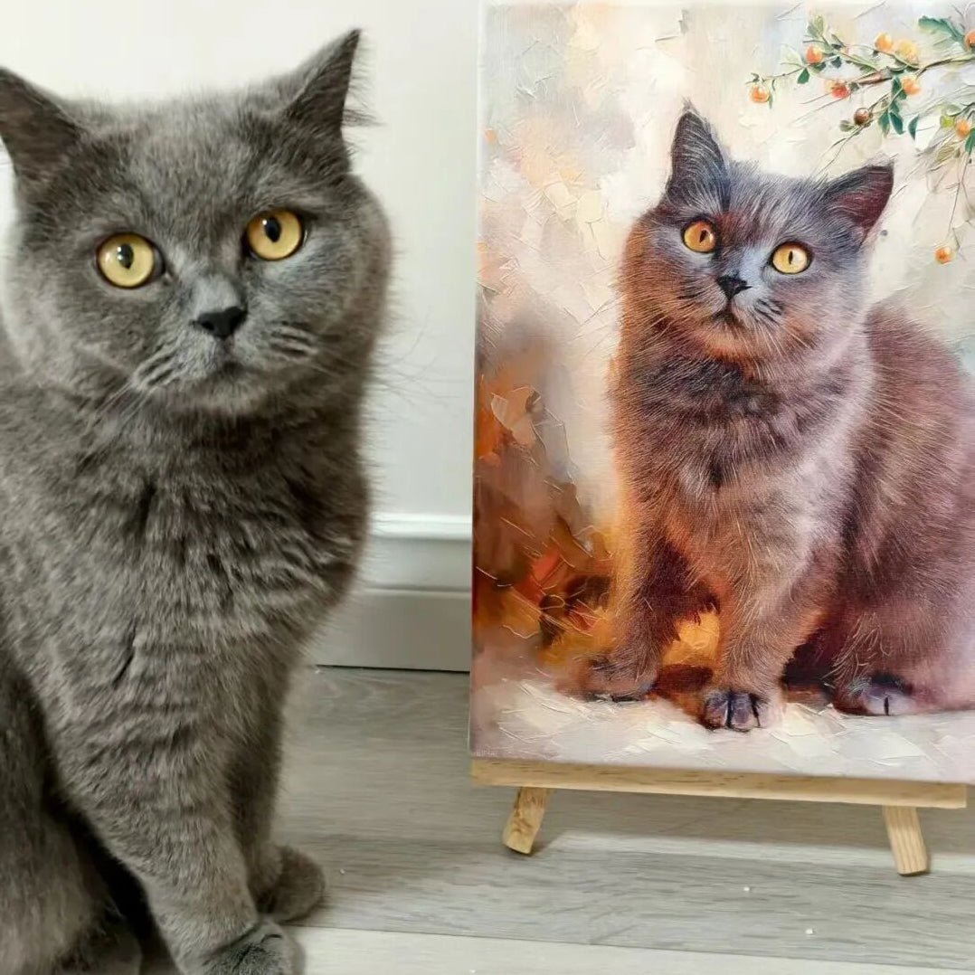Personalized Cat Portrait Oil Painting Pet Funny Cat Gifts