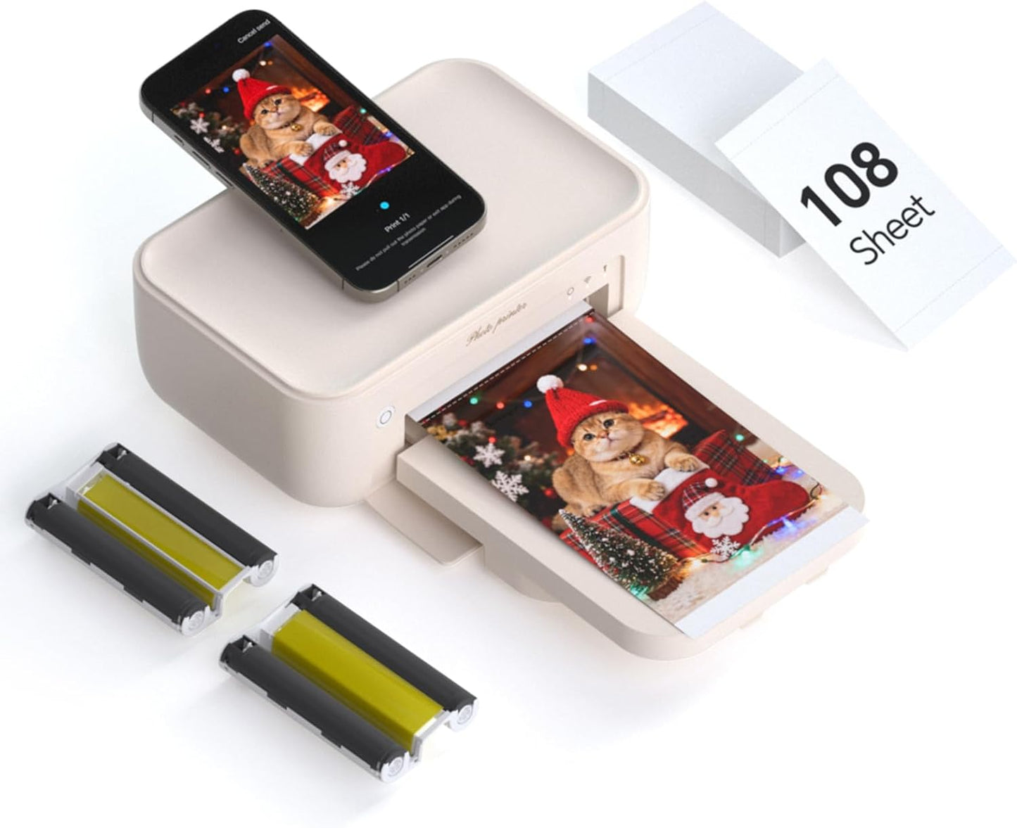 HPRT Photo Printer 4x6,Instant Picture Printer for iPhone, Android Beige Printer+108sheets