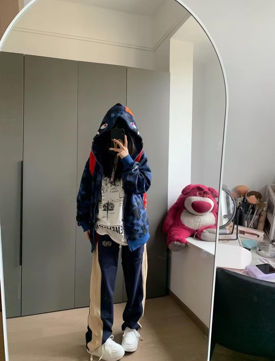 Unisex Shark Embroidery Y2k Zip Up Hoodie Couple Sweatshirts Jacket Asian Size