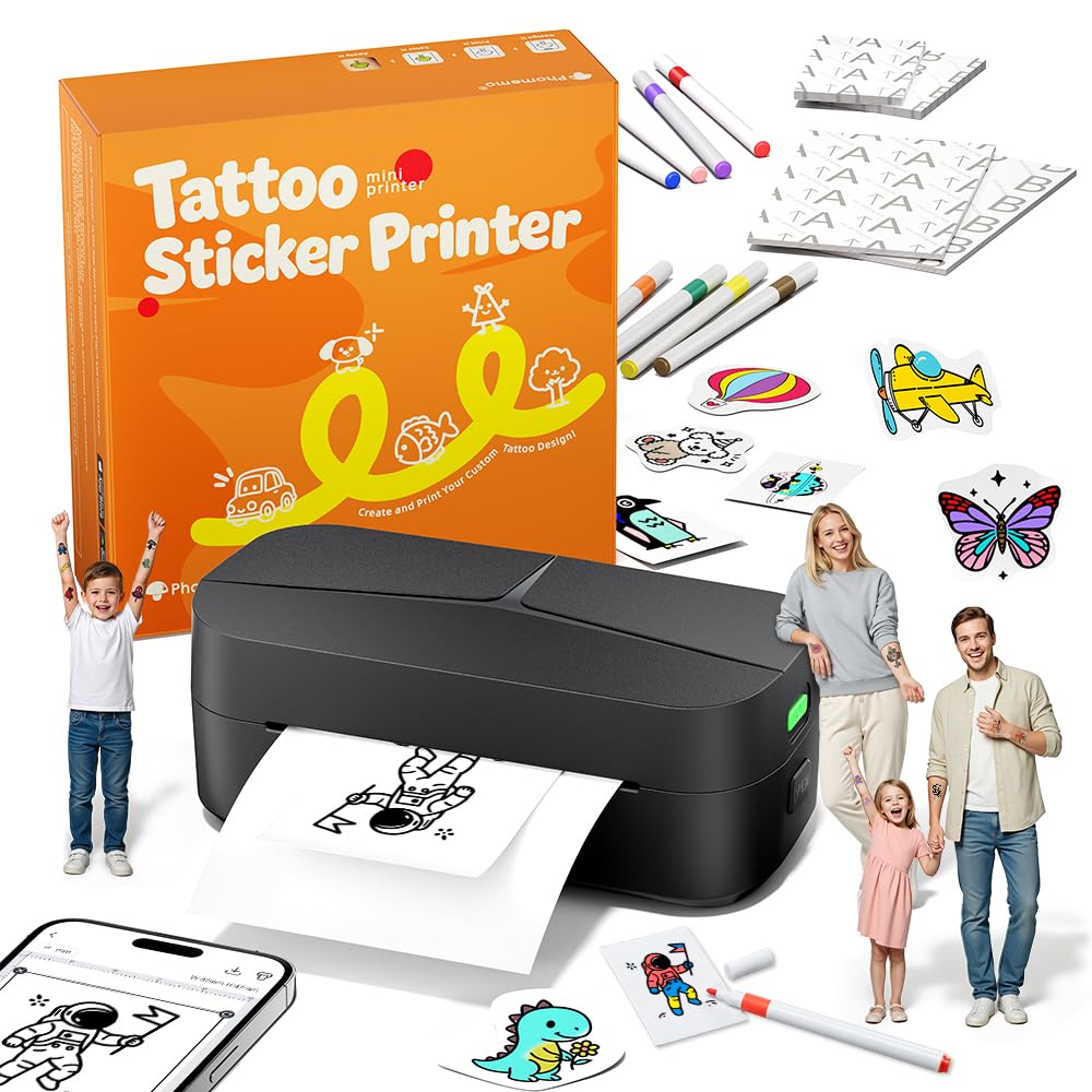 Phomemo TK32 Temporary Tattoo Printer Kit 50 Papers 8 Markers