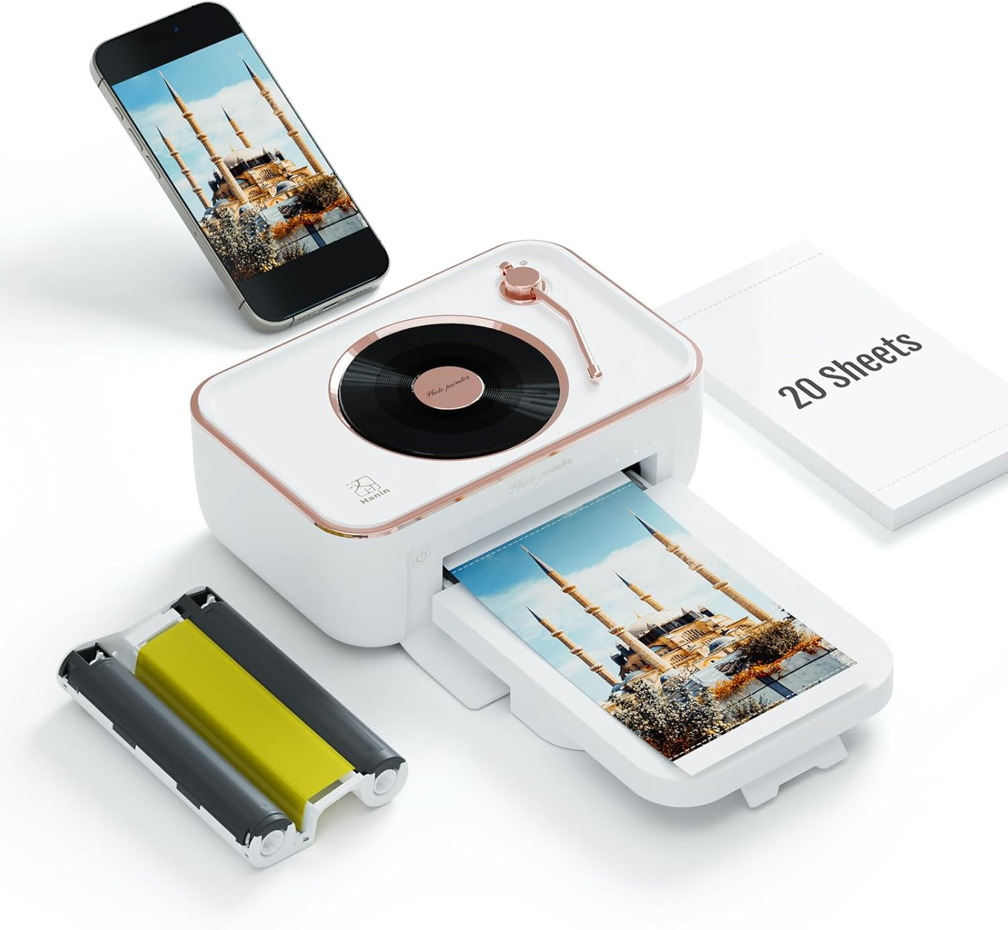 HPRT Photo Printer 4x6,Instant Picture Printer for iPhone, Android White Audio Printer + 20 sheets of paper