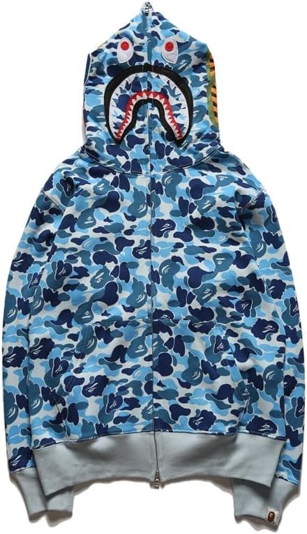 Unisex Shark Embroidery Y2k Zip Up Hoodie Couple Sweatshirts Jacket Asian Size