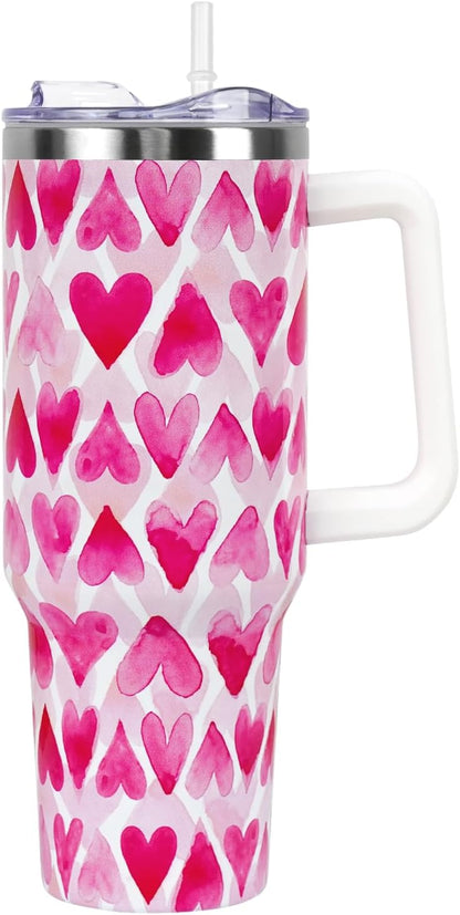Christmas 40 oz Tumbler with Handle and Straw Lid,Cute Valentine's Day Spring Gift for Her Women Girlfriend Wife Red Heart Floral Vacuum Insulated Leak Proof Stainless Steel Coffee Cup Mug (Copy) (Copy) Valentine Tumbler 2 40 Ounces