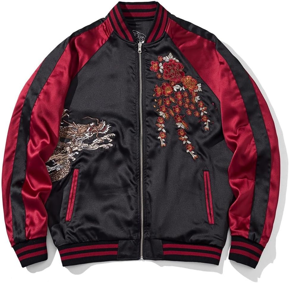 Dragon Bomber Jacket Reversible Zip Up Hoodies Japanese Streetwear