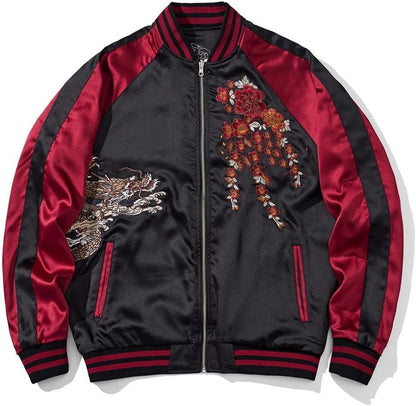 Dragon Bomber Jacket Reversible Zip Up Hoodies Japanese Streetwear
