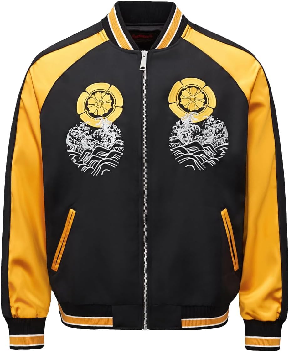 Koi Carp Embroidery Men Bomber Jacket Streetwear Windbreaker Hoodie