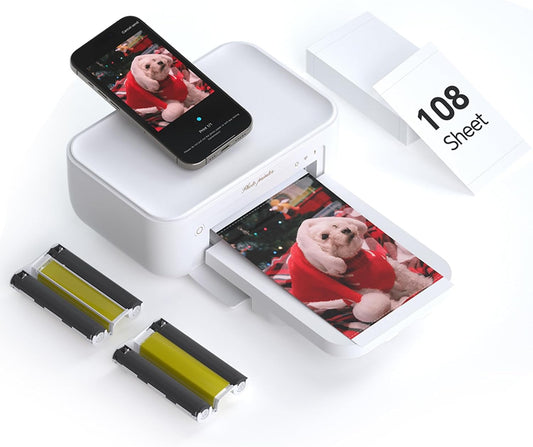 HPRT Photo Printer 4x6,Instant Picture Printer for iPhone, Android White Printer+108sheets