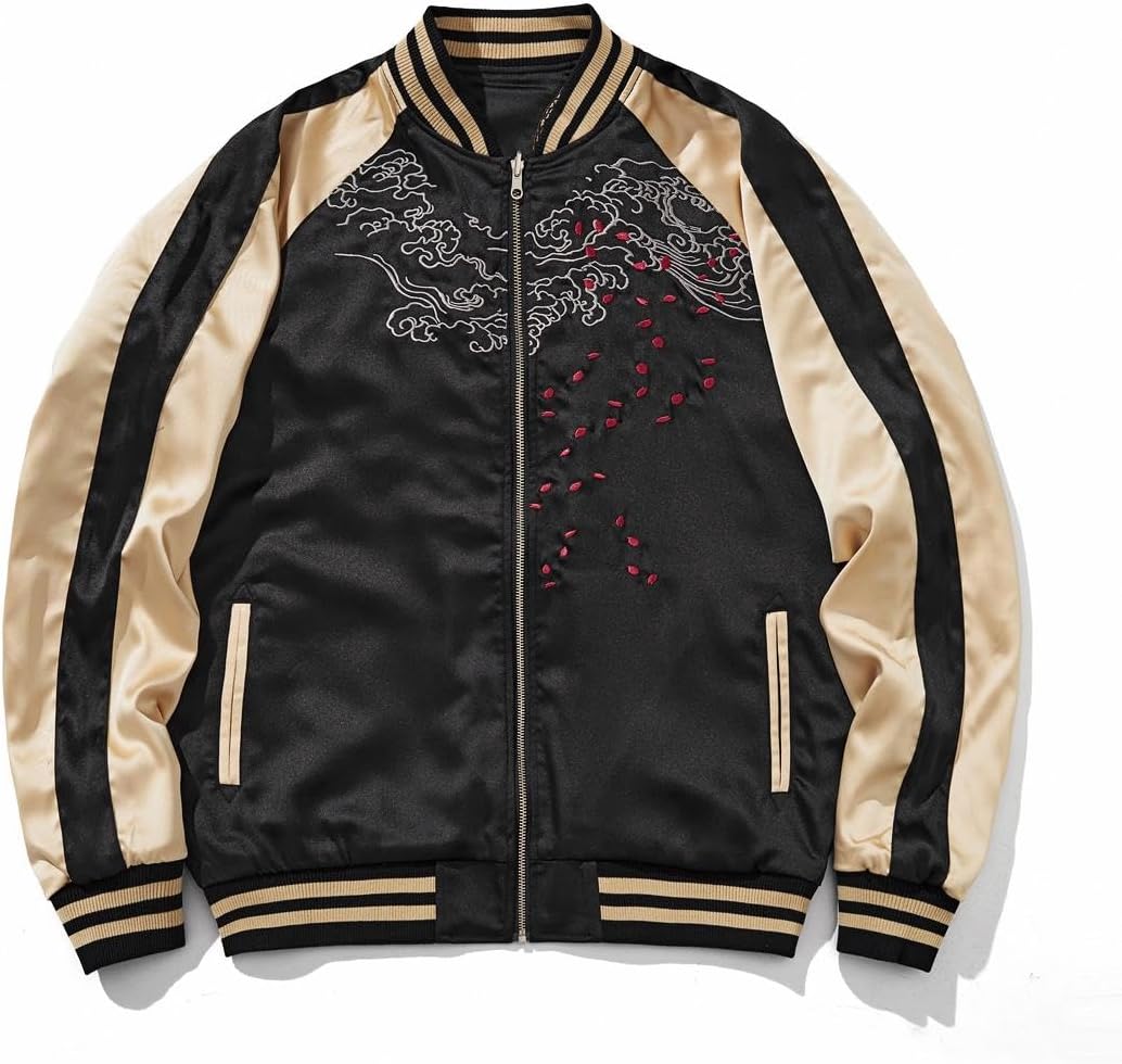 reversible Dragon Satin Bomber Jacket Japanese Vintage Windbreaker