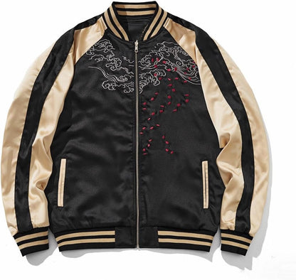 reversible Dragon Satin Bomber Jacket Japanese Vintage Windbreaker