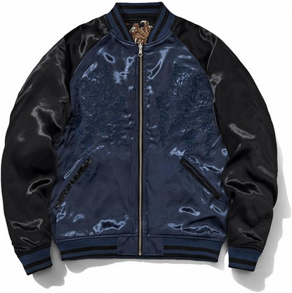 Dragon Floral Embroidery Bomber Jacket Hip Hop Casual Coat Sweetshirt