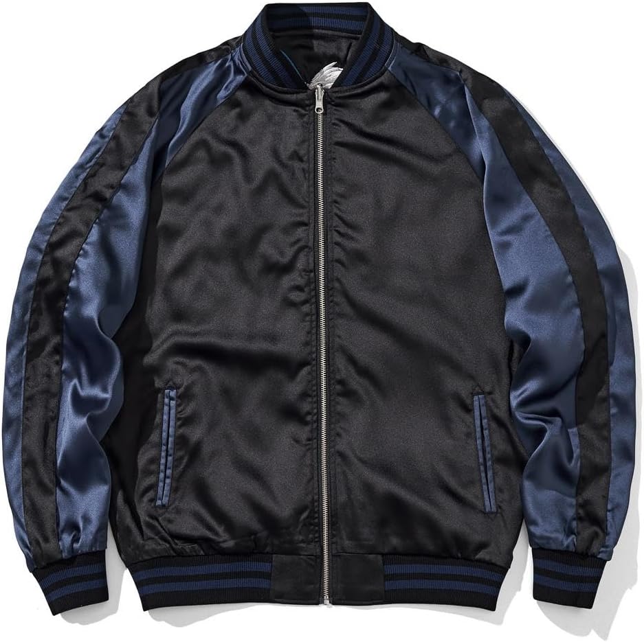 Lion Embroidery Men Bomber Jacket Reversible Streetwear Zip Up Hoodie