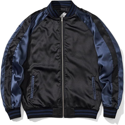 Lion Embroidery Men Bomber Jacket Reversible Streetwear Zip Up Hoodie