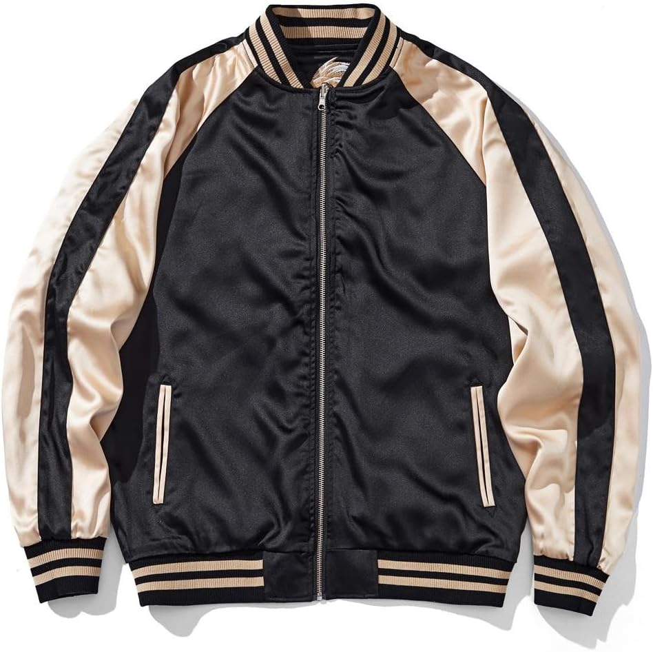 Lion Embroidery Men Bomber Jacket Reversible Streetwear Zip Up Hoodie