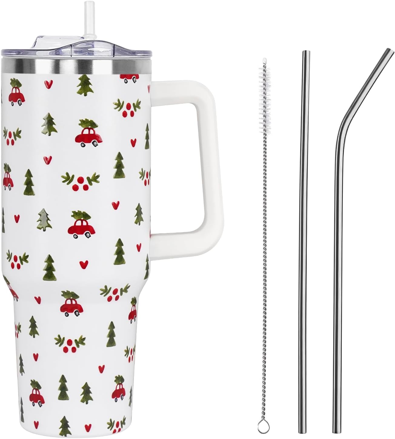 Christmas 40 oz Tumbler with Handle and Straw Lid,Cute Valentine's Day Spring Gift for Her Women Girlfriend Wife Red Heart Floral Vacuum Insulated Leak Proof Stainless Steel Coffee Cup Mug (Copy) (Copy) Holiday Tumblers 4 40 Ounces