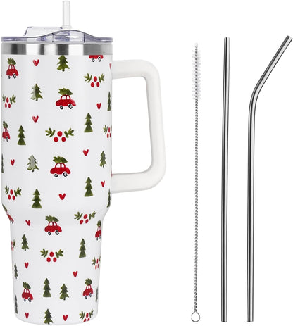 Christmas 40 oz Tumbler with Handle and Straw Lid,Cute Valentine's Day Spring Gift for Her Women Girlfriend Wife Red Heart Floral Vacuum Insulated Leak Proof Stainless Steel Coffee Cup Mug (Copy) (Copy) Holiday Tumblers 4 40 Ounces