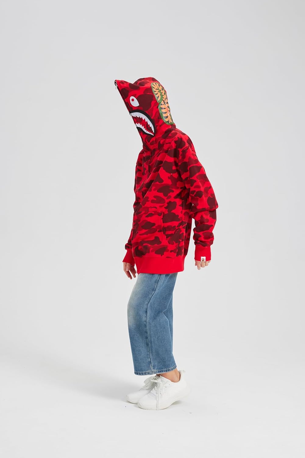 Unisex Shark Embroidery Y2k Zip Up Hoodie Couple Sweatshirts Jacket Asian Size