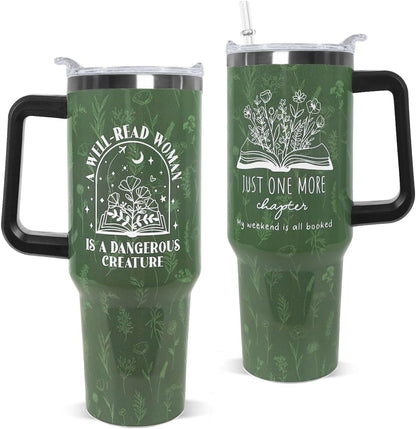 Skull Bookshelf Coffee Travel Mugs Christmas Insulated Cup Funny Gifts Green