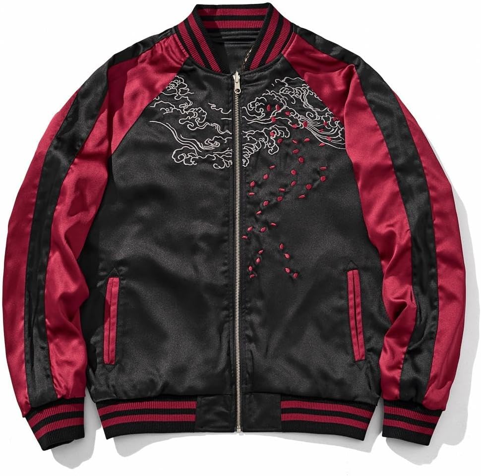 reversible Dragon Satin Bomber Jacket Japanese Vintage Windbreaker