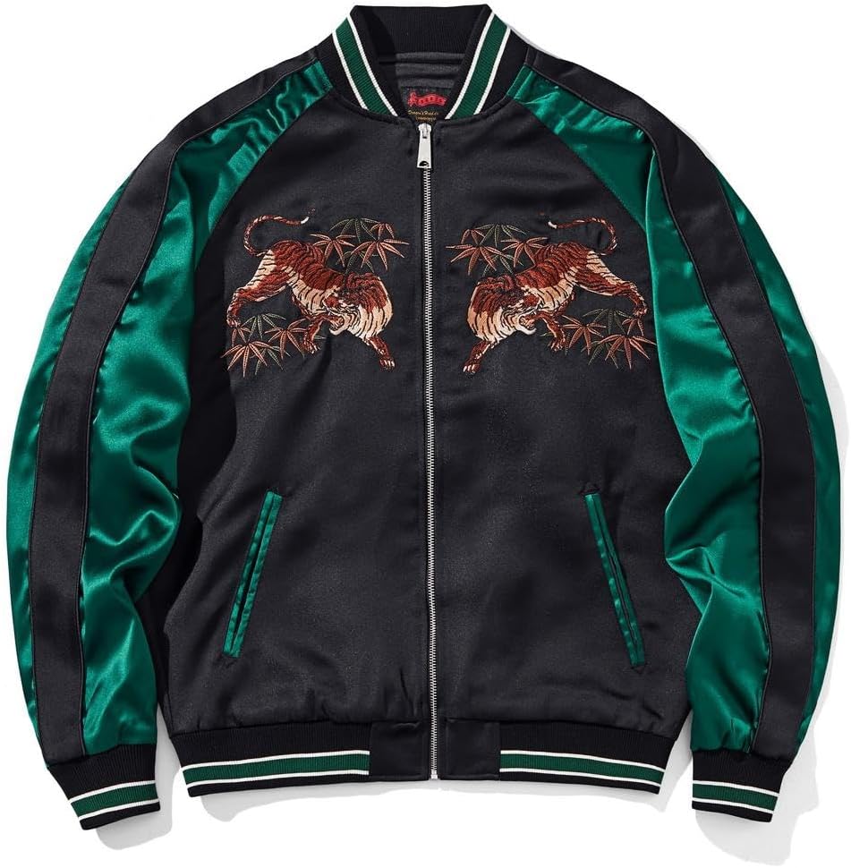 Tiger Embroidery Men's Bomber Jacket Japanese Hip Hop Streetwear