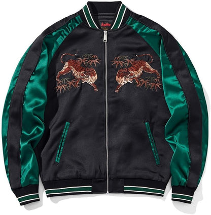 Tiger Embroidery Men's Bomber Jacket Japanese Hip Hop Streetwear